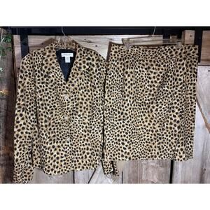 Judith Hart Suit Leopard Print Blazer Jacket w/ Matching Skirt Women’s Size 16 P